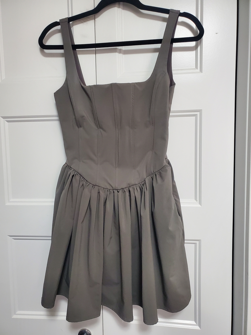 Zara Square-Neck Sleeveless Fit & Flare Dress Bubble Skirt Taupe Size Small